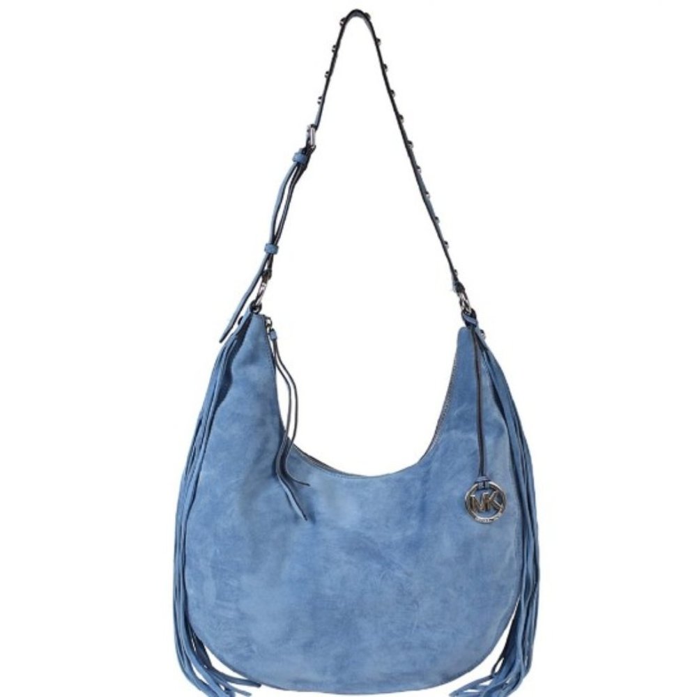 New Michael Kors Rhea Suede Leather Large Slouchy Shoulder Bag DENIM